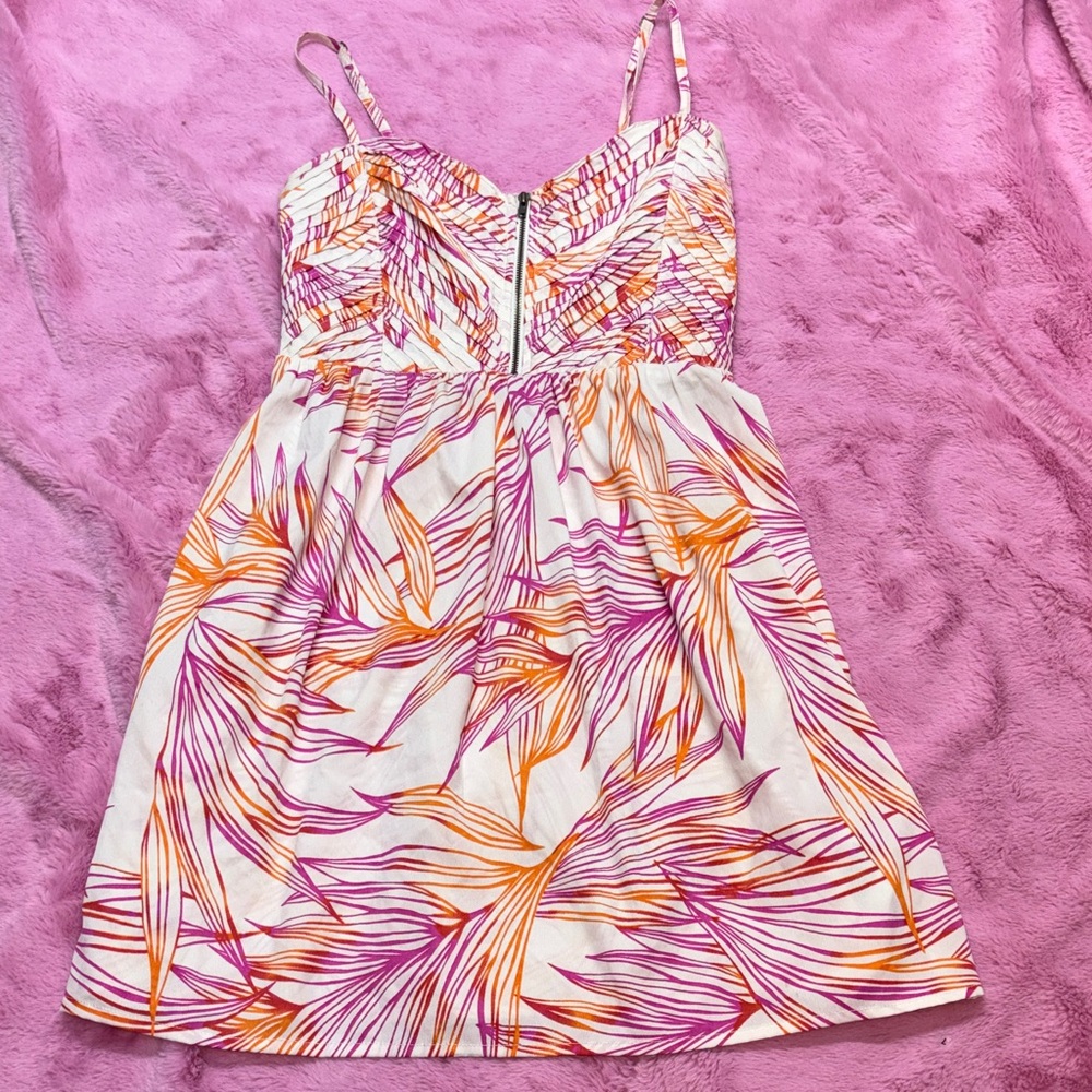 Roxy Pink and Orange Leaf Print Mini Dress